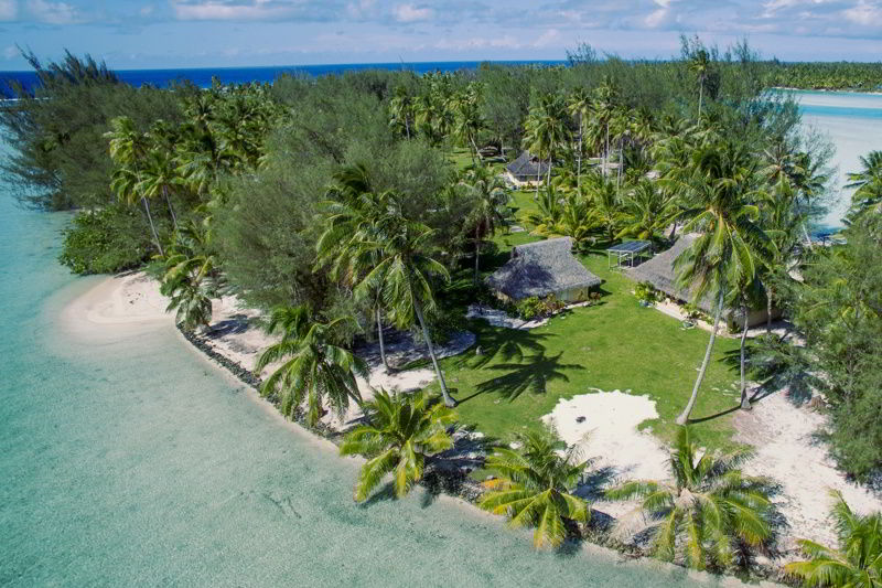 Aerial view of Motu Moie a private island for sale