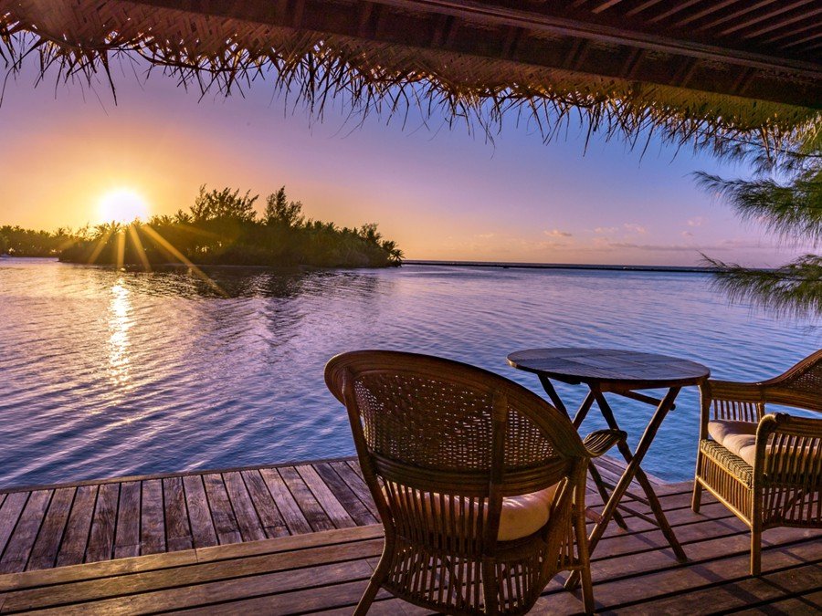 Sunset on Motu Moie, a private island that could be yours