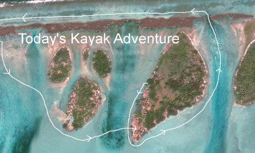 Aerial view of kayaking route around Motu Moie